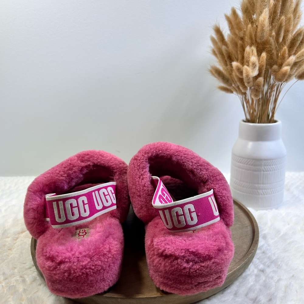 UGG Fluff Yeah Slide Sandals Pink Sheepskin Fur Cozy Size 8 Platform Slippers - Picture 4 of 8